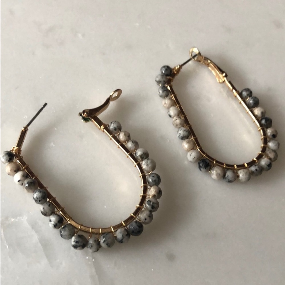 Natural Stone Oval Hoop Earrings - Picture 6 of 6